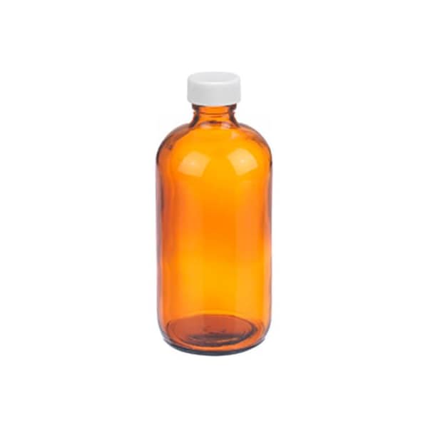 Cp Lab Safety. Wheaton 8 oz Amber Glass Bottles, PP Caps, PTFE Liner, Case of 12 W216845 - main